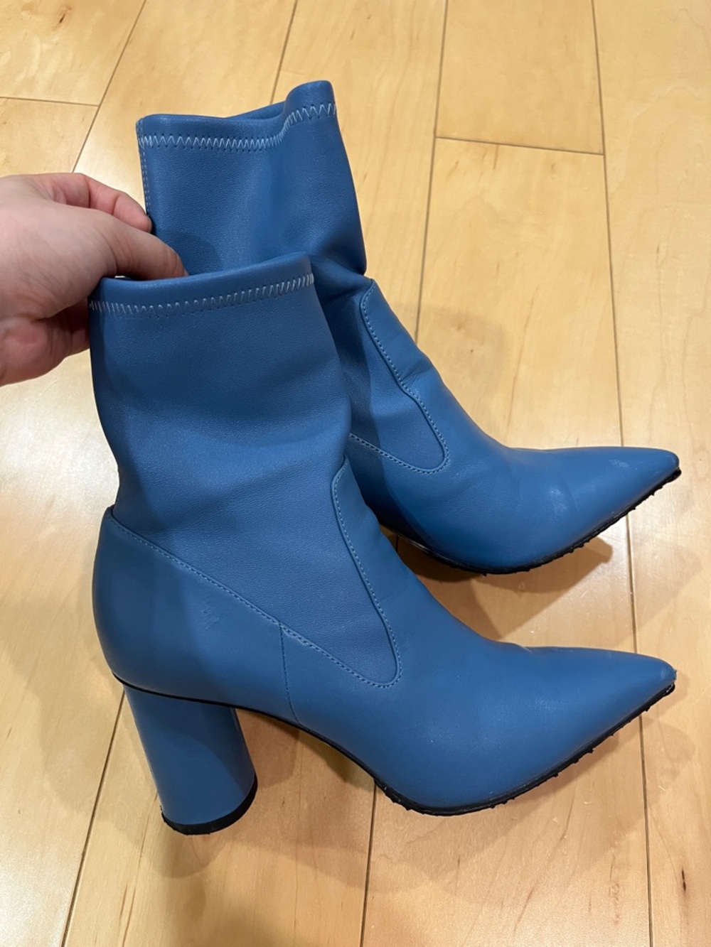 Blue Pointed-Toe Stretch Booties - Women's Fashion Heels